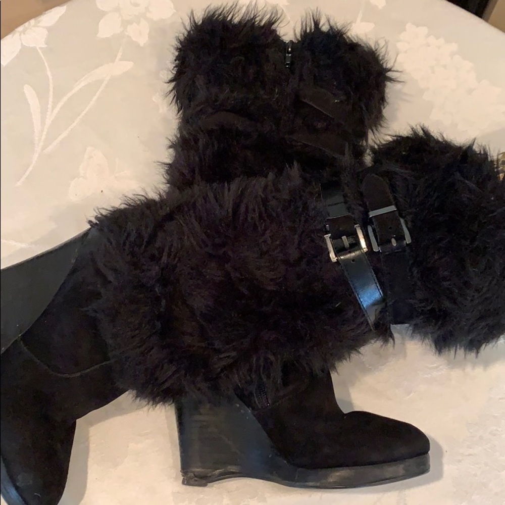 Colin Stuart furry knee length black boot